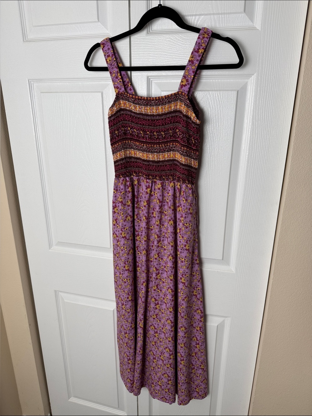 Lavender Floral Maxi Dress with Smocked Bodice